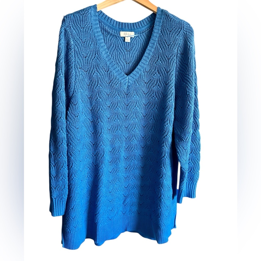 Style & Co. Vibrant Blue V-Neck Oversized Sweater